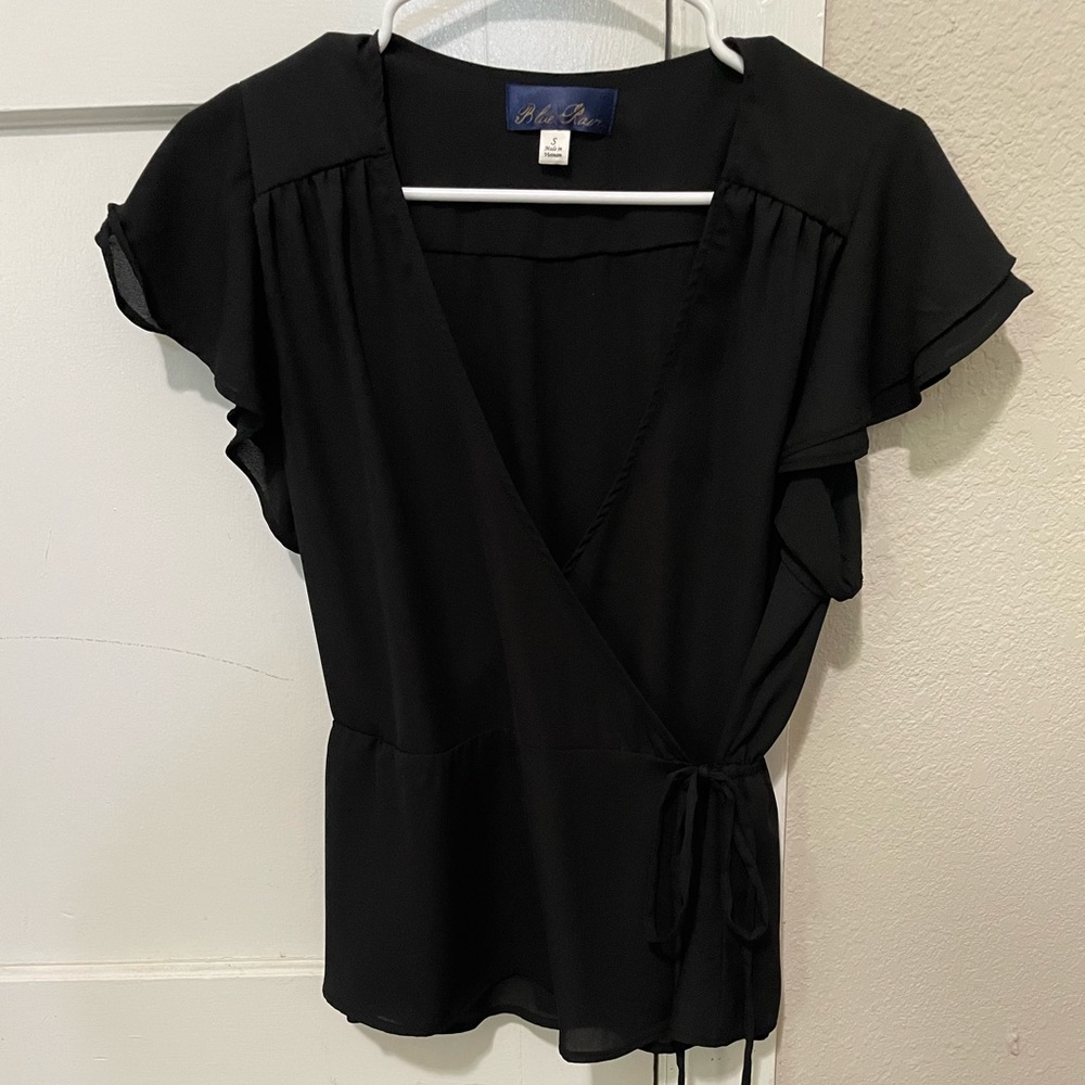 Blue Rain Black Wrap Top Size Small